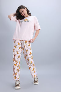 Zivame Garfield Knit Cotton Pyjama Set - Pink Dogwood — thumbnail 3